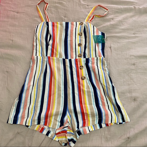 Forever 21 Pants - Forever 21 Plus colorful striped linen romper NWT